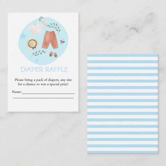 かわいいシンプル赤ちゃん服ブルーおむつラッフル エンクロージャーカード (正面/裏面)