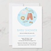 かわいいシンプル赤ちゃん服ブルーベビーシャワー 招待状 (正面)