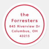 かわいいシンプル赤フレームクリスマス差出人住所 ラウンドシール (正面)