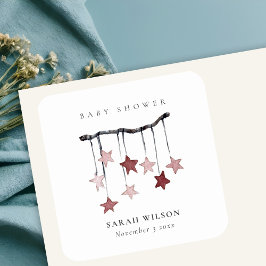 かわいいシンプル赤面ピンクスターモバイル赤ちゃんシャワー スクエアシール