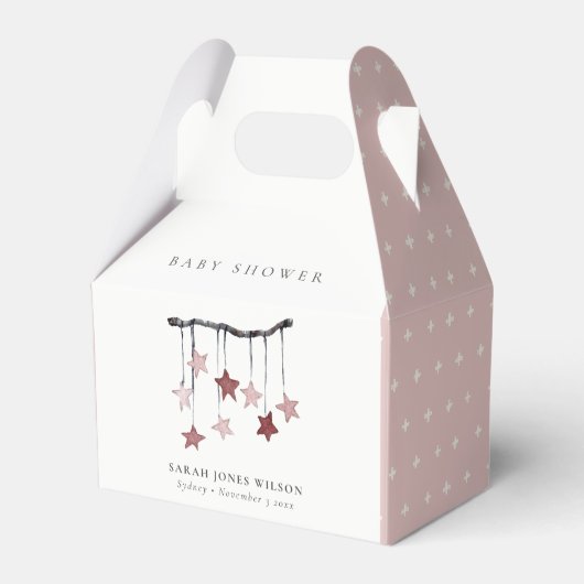 かわいいシンプル赤面ピンクスターモバイル赤ちゃんシャワー フェイバーボックス (正面サイド)