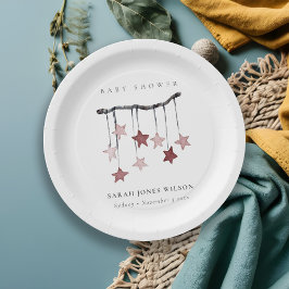 かわいいシンプル赤面ピンクスターモバイル赤ちゃんシャワー ペーパープレート
