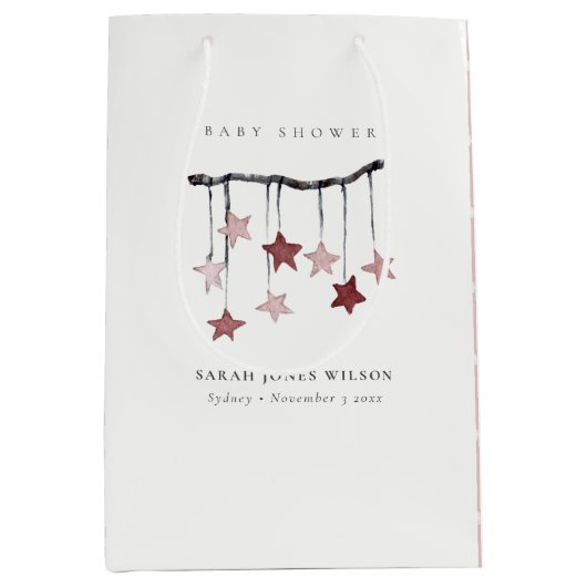かわいいシンプル赤面ピンクスターモバイル赤ちゃんシャワー ミディアムペーパーバッグ (正面)