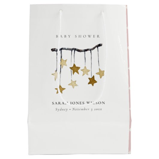 かわいいシンプル赤面ピンクスターモバイル赤ちゃんシャワー ミディアムペーパーバッグ (裏面)