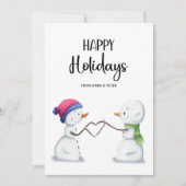 かわいいシンプル雪だるまカップルのクリスマス シーズンカード (正面)