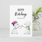 かわいいシンプル雪だるまカップルのクリスマス シーズンカード (スタンド正面)