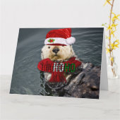 かわいいシーオッタークリスマスグリーティングカード カード (黄色い花)