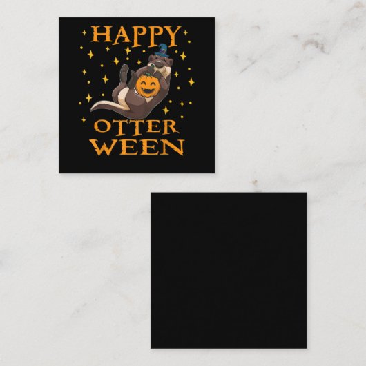 かわいいシーオッターハロウィーンの衣装とハッピーオッター スクエア名刺 (正面/裏面)