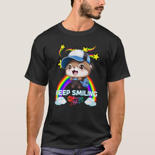 かわいいシーオッターバックパック野球帽保微笑 Tシャツ (正面)