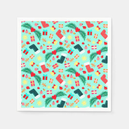 かわいいシーグリーンクリスマスデコールパターンホリデー スタンダードカクテルナプキン