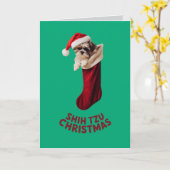 かわいいシーズー犬のクリスマス カード (黄色い花)