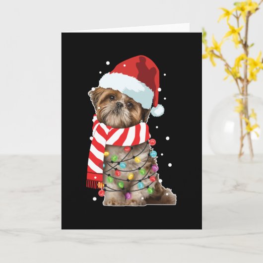 かわいいシーズー犬好き面白いクリスマスホリデーギフト カード (黄色い花)