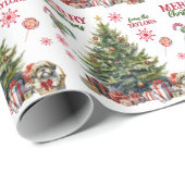 かわいいシーズー(犬)の子犬の下のクリスマスツリー ラッピングペーパー (ロールコーナー)