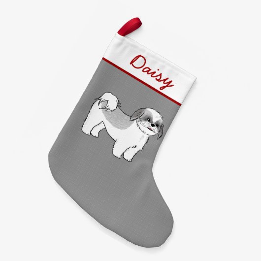 かわいいシーズー（犬）のTzuの漫画犬のパーソナライズな休日 スモールクリスマスストッキング (正面 (吊り時))