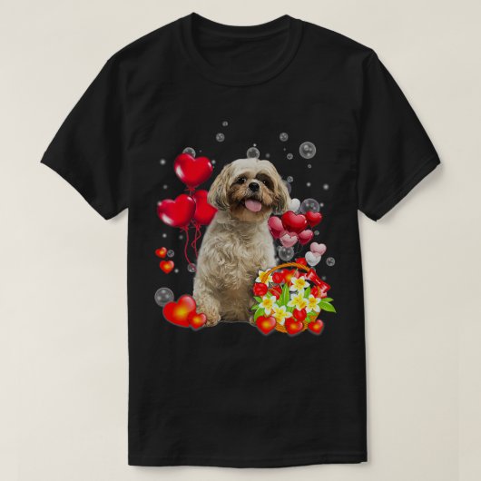 かわいいシーズー（犬）チュハートフラワーシーズー（犬）チズカップ Tシャツ (デザイン正面)