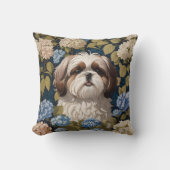 かわいいシーズー(犬)子犬の青あじさい花 クッション (正面)