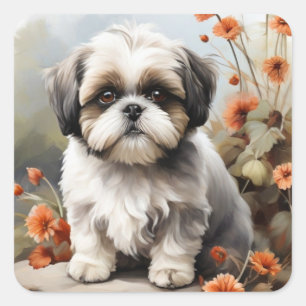 かわいいシーズー（犬）子犬ステッカー スクエアシール