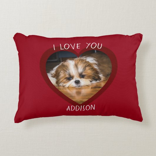 かわいいシーズー（犬）愛バレンタインハート写真 アクセントクッション (正面)