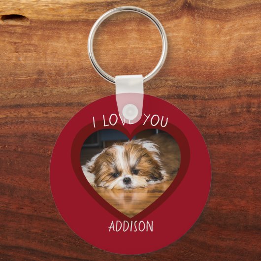 かわいいシーズー(犬)愛バレンタインハート写真 キーホルダー (正面)