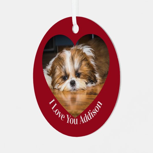かわいいシーズー(犬)愛バレンタインハート写真 メタルオーナメント (正面左)