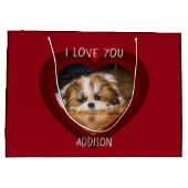 かわいいシーズー(犬)愛バレンタインハート写真 ラージペーパーバッグ (裏面)