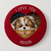 かわいいシーズー(犬)愛バレンタインハート写真 缶バッジ (正面)
