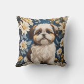 かわいいシーズー（犬）津犬ホワイトデイジー花 クッション (裏面)