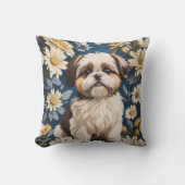 かわいいシーズー（犬）津犬ホワイトデイジー花 クッション (正面)