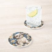 かわいいシーズー（犬）津犬ホワイトデイジー花 コースター (側面)