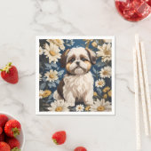 かわいいシーズー（犬）津犬ホワイトデイジー花 スタンダードカクテルナプキン (インサイチュ)