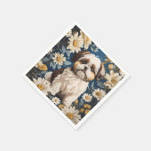かわいいシーズー（犬）津犬ホワイトデイジー花 スタンダードカクテルナプキン (角)