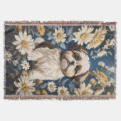 かわいいシーズー(犬)津犬ホワイトデイジー花 スローブランケット (正面)