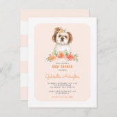 かわいいシーズー（犬）珠水色ピーチフローラ赤ちゃんシャワー インビテーションポストカード (正面/裏面)