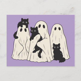 かわいいシートの幽霊と黒猫のハロウィン ポストカード
