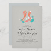 かわいいシーホースカジュアルビーチ結婚式招待 招待状 (正面/裏面)