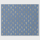 かわいいシーホースブルー金ゴールドマーメイドテーマパーティギフト ラッピングペーパー (フラット)