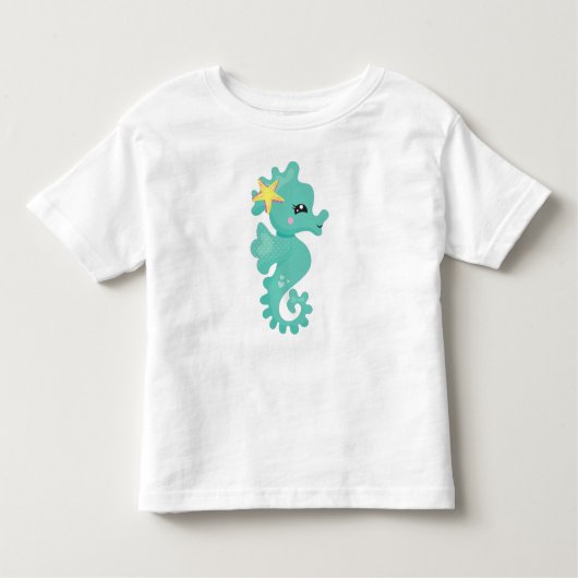 かわいいシーホース、グリーンシーホース、ヒトデ、ハート トドラーTシャツ (正面)