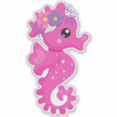かわいいシーホース、ピンクのシーホース、花、シーシェル シール (正面)