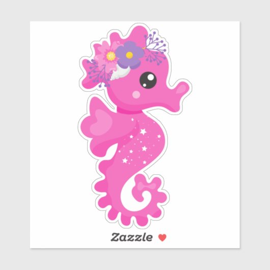 かわいいシーホース、ピンクのシーホース、花、シーシェル シール (シート)