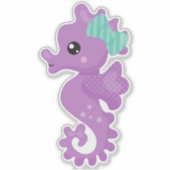 かわいいシーホース、紫色のシーホース、リボン、星 シール (正面)