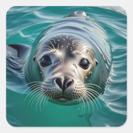 かわいいシールが水面から頭を突き出す スクエアシール