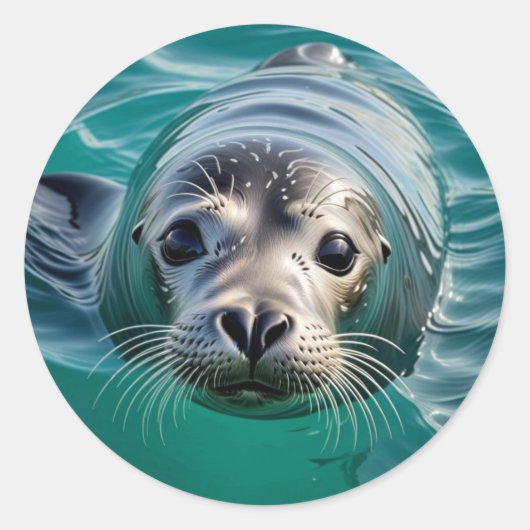 かわいいシールが水面から頭を突き出す ラウンドシール (正面)