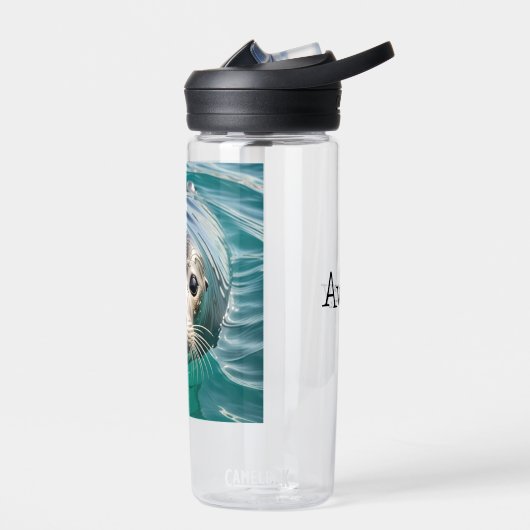 かわいいシールが頭を水から出パーソナライズされたす ウォーターボトル (左面)