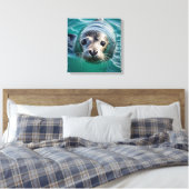 かわいいシールが頭を水から突き出す キャンバスプリント (インサイチュ (寝室))