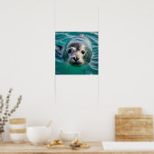 かわいいシールが頭を水から突き出す ポスター (キッチン)