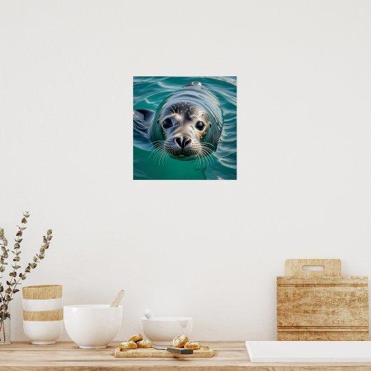 かわいいシールが頭を水から突き出す ポスター (キッチン)