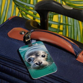 かわいいシールが頭を水から突き出す ラゲッジタグ