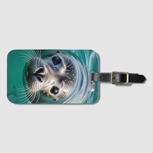 かわいいシールが頭を水から突き出す ラゲッジタグ (正面横)