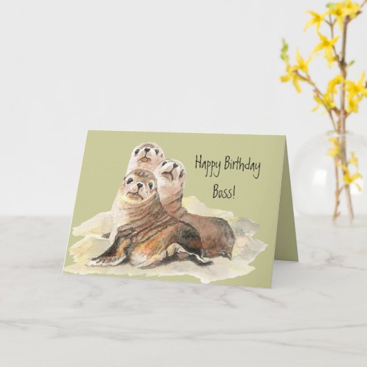 かわいいシールのグループからのハッピーバースデーのボス カード (黄色い花)