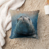 かわいいシールシーライオン写真水彩画 クッション (ブランケット)